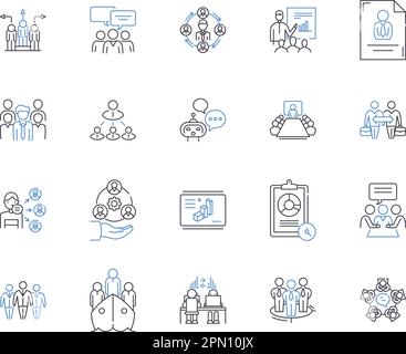 Les collaborateurs de la direction définissent la collection d'icônes. Coopération, collaboration, travail d'équipe, relations, motivation, Communication, vecteur d'efficacité et Illustration de Vecteur