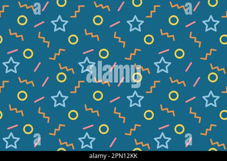 Motif abstrait moderne sans coutures. Fond de style Memphis avec différentes formes zigzag, étoile, cercle. Tissu, textile, papier peint, motif d'emballage pour enfants. Illustration vectorielle Illustration de Vecteur