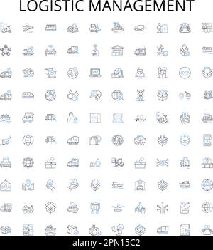 Collection d'icônes de contour de gestion logistique. Logistique, gestion, approvisionnement, chaîne, commande, Livraison, ensemble d'illustrations vectorielles d'entrepôt. Distribution Illustration de Vecteur