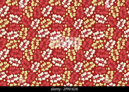 Motif vectoriel transparent. Arrière-plan avec branches et feuilles sur fond rouge. Conception neutre. Conception de forêt mystique et orientale. Prêt pour la conception de tissu. Illustration vectorielle Illustration de Vecteur