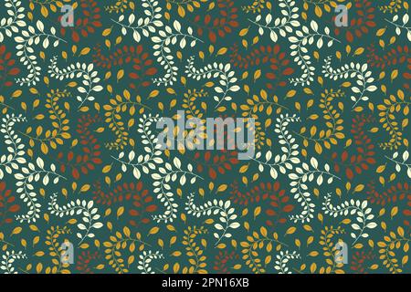 Motif vectoriel transparent. Arrière-plan avec branches et feuilles sur fond vert. Conception neutre. Conception de forêt mystique et orientale. Prêt pour la conception de tissu. Illustration vectorielle Illustration de Vecteur