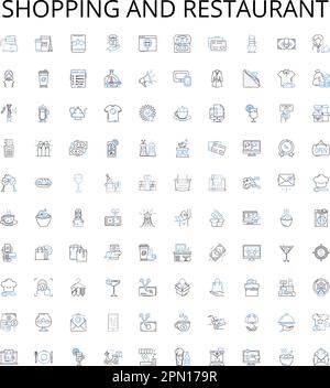 Collection d'icônes pour les magasins et les restaurants. Magasins, Restaurant, Centre commercial, Boutique, café, Épicerie, ensemble d'illustrations Bistro Vector. Stocker Illustration de Vecteur