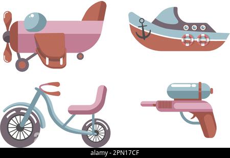 Jouets et jouets pour enfants, bateau et hélicoptère Illustration de Vecteur