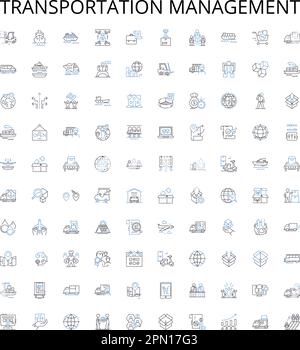 Collection d'icônes de présentation de la gestion du transport. Expédition, logistique, suivi, trafic, chemins de fer, Jeu d'illustrations vectorielles transport, approvisionnement. Routes Illustration de Vecteur