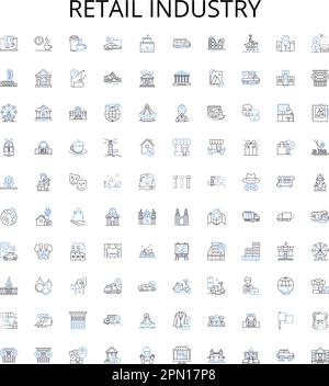 Collection d'icônes de présentation du secteur de la vente au détail. Vente au détail, commerce, marchandisage, magasinage, magasins, Prises de courant, jeu d'illustrations vectorielles Marketplaces Illustration de Vecteur