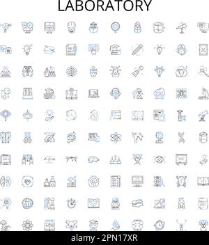 Collection d'icônes de contour de laboratoire. Laboratoire, Test, expérience, recherche, analyse, Kit d'illustrations vectorielles pour produits chimiques et béchers. Équipement, mesure Illustration de Vecteur
