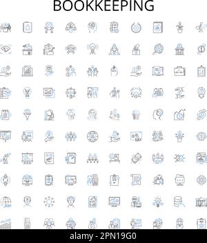Bibliothèque d'icônes de contour de comptabilité. Comptabilité, comptabilité, finances, comptabilité, registres, Equilibre, réconcilier l'ensemble d'illustrations vectorielles. Transaction Illustration de Vecteur
