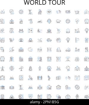 Collection World Tour Outline Icons. Voyage, Globe, Voyage, tour du pays, vacances, Voyage, jeu d'illustrations vectorielles Expedition. Contourner Illustration de Vecteur