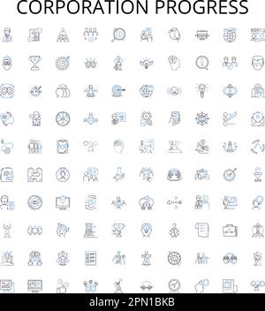 Collection d'icônes de contour de progression de la société. Croissance, expansion, progrès, développement, avancement, Extension, jeu d'illustrations vectorielles bénéfices Illustration de Vecteur