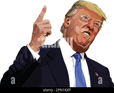 Donald Trump semble en colère et animé montrant son doigt. Illustration vectorielle stylisée Illustration de Vecteur