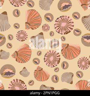 Motif vectoriel sans couture orange pastel Seashell Illustration de Vecteur