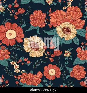 Motif de feuillage rouge jaune à motif fleuri sans couture Illustration de Vecteur