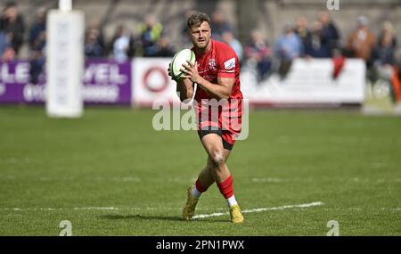 Bedford, Royaume-Uni. 15th avril 2023. Championnat de rugby RFU. Bedford Blues V Jersey Reds. Terrain de rugby Bedford Blues. Bedford. Brendan Owen (Jersey) pendant le match de rugby du Bedford Blues V Jersey Reds RFU Championship. Credit: Sport en images/Alamy Live News Banque D'Images