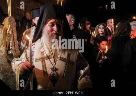 Gokceda, Turquie. 16th avril 2023. Le Patriarche œcuménique Bartholomée I, le chef spirituel des chrétiens orthodoxes du monde, dirige le service de Pâques. Crédit : SOPA Images Limited/Alamy Live News Banque D'Images