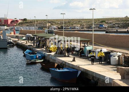 Lampedusa , Sicile, 7 novembre le 2022 novembre, des migrants ont été secourus ces derniers jours par la garde côtière italienne et débarqués sur l'île de Lampedusa le 2022. Banque D'Images