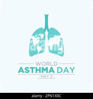 Journée mondiale de l'asthme. Illustration vectorielle de l'affiche de sensibilisation à la journée mondiale de l'asthme avec des poumons et un inhalateur en bonne santé. Illustration de Vecteur