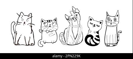 Ensemble de jolis dessins vectoriels chats. Illustration de Vecteur