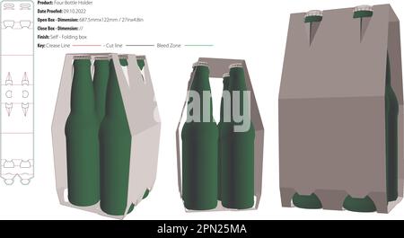 Quatre porte-bouteilles poignées supérieures modèle de conception d'emballage selflock découpe - vecteur Illustration de Vecteur