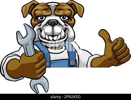 Plombier Bulldog ou mécanicien Holding Spanner Illustration de Vecteur