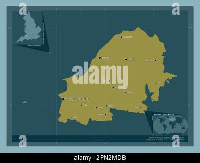 Somerset du Nord, autorité unitaire de l'Angleterre - Grande-Bretagne. Forme de couleur unie. Lieux et noms des principales villes de la région. Angle auxiliaire l Banque D'Images