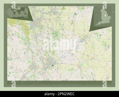 Notinghamshire, comté administratif d'Angleterre - Grande-Bretagne. Ouvrez la carte des rues. Cartes d'emplacement auxiliaire d'angle Banque D'Images