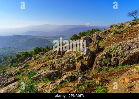 Paysage de la vallée de la Hula (vallée du Jourdain supérieur), de Keren Naftali (Galilée supérieure), au nord d'Israël Banque D'Images