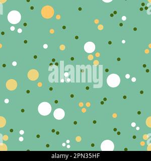 Motif à pois sans couture. Cercles blancs verts et jaunes sur fond vert. Prairie fleurie abstraite. Imprimé printemps sur toute la surface Banque D'Images