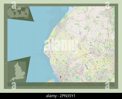 Sefton, comté administratif d'Angleterre - Grande-Bretagne. Ouvrez la carte des rues. Cartes d'emplacement auxiliaire d'angle Banque D'Images