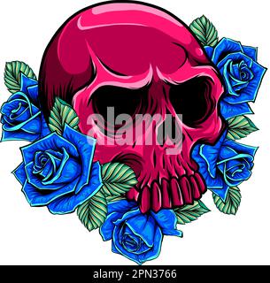 Crâne vectoriel avec de belles roses de fleur dans un style vintage illustration vectorielle isolée Illustration de Vecteur