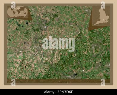 South Oxfordshire, district non métropolitain d'Angleterre - Grande-Bretagne. Carte satellite basse résolution. Cartes d'emplacement auxiliaire d'angle Banque D'Images