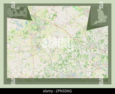 South Oxfordshire, district non métropolitain d'Angleterre - Grande-Bretagne. Ouvrez la carte des rues. Cartes d'emplacement auxiliaire d'angle Banque D'Images