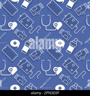 motif avec éléments médicaux de couleur blanche sur fond bleu Illustration de Vecteur