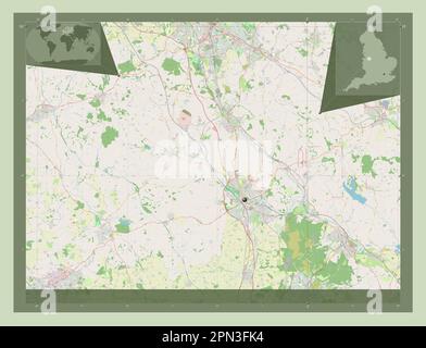 Stafford, district non métropolitain d'Angleterre - Grande-Bretagne. Ouvrez la carte des rues. Cartes d'emplacement auxiliaire d'angle Banque D'Images