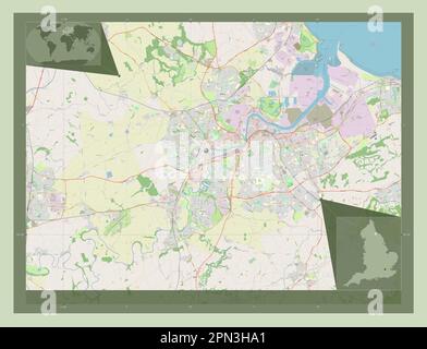 Stockton-on-Tees, autorité unitaire de l'Angleterre - Grande-Bretagne. Ouvrez la carte des rues. Cartes d'emplacement auxiliaire d'angle Banque D'Images