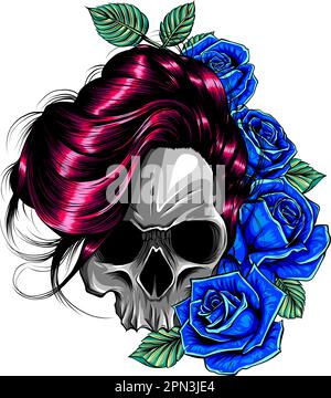 Crâne vectoriel avec de belles roses de fleur dans un style vintage illustration vectorielle isolée Illustration de Vecteur