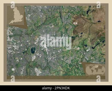 Tameside, metropolitan district of England - Great Britain. High resolution satellite map. Locations of major cities of the region. Corner auxiliary l Banque D'Images