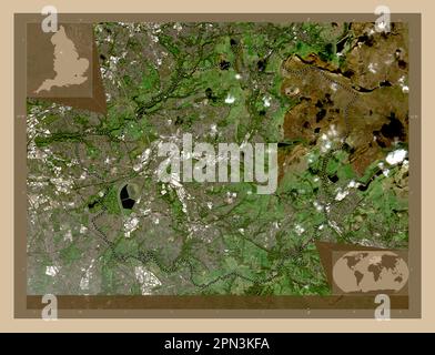 Tameside, metropolitan district of England - Great Britain. Low resolution satellite map. Corner auxiliary location maps Banque D'Images