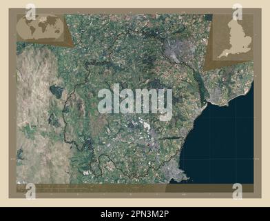Teignbridge, quartier non métropolitain d'Angleterre - Grande-Bretagne. Carte satellite haute résolution. Cartes d'emplacement auxiliaire d'angle Banque D'Images