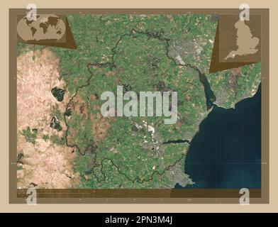 Teignbridge, quartier non métropolitain d'Angleterre - Grande-Bretagne. Carte satellite basse résolution. Cartes d'emplacement auxiliaire d'angle Banque D'Images
