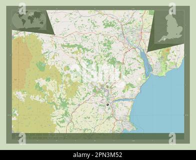 Teignbridge, quartier non métropolitain d'Angleterre - Grande-Bretagne. Ouvrez la carte des rues. Cartes d'emplacement auxiliaire d'angle Banque D'Images