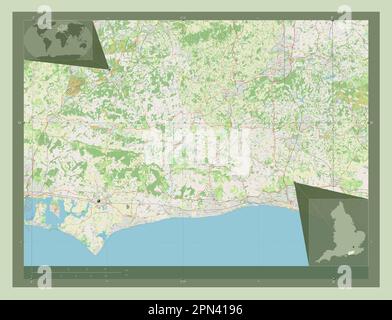 West Sussex, comté administratif d'Angleterre - Grande-Bretagne. Ouvrez la carte des rues. Cartes d'emplacement auxiliaire d'angle Banque D'Images