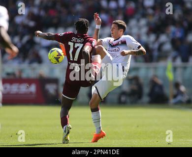 Turin, Italie. 16th avril 2023. Stephane Singo du Torino FC lors de la série A italienne, match de football entre le Torino FC et nous Salernitata 1919, le 16 avril 2023 au Stadio Olimpico Grande Torino, Turin, Italie. Photo Nderim Kaceli crédit: Agence de photo indépendante/Alamy Live News Banque D'Images