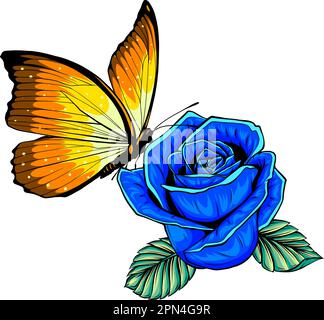 illustration vectorielle de papillon sur rose isolée sur fond blanc Illustration de Vecteur