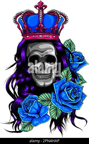 illustration vectorielle du crâne avec corbeau sur fond blanc. tirage numérique Illustration de Vecteur