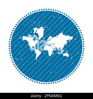 Autocollant de voyage rétro rayé du monde. Badge avec carte du monde, illustration vectorielle. Illustration de Vecteur