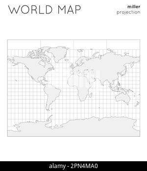 Carte du monde. Globe en projection miller, avec style de lignes de réticule. Illustration vectorielle. Illustration de Vecteur