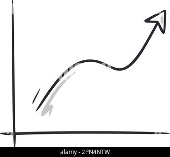 Le graphique des statistiques de croissance s'effloiement. Icône de style d'esquisse dessinée à la main avec une flèche de graphique de statistiques. Diagramme financier BD Doodle dessiné concept. Illustration vectorielle. Illustration de Vecteur