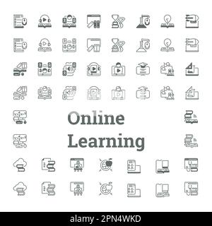 Notions de base de l'apprentissage en ligne : ensemble d'icônes Illustration de Vecteur
