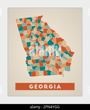 Affiche Géorgie. Carte de l'état des Etats-Unis avec des régions colorées. Forme de la Géorgie avec nous nom d'état. Illustration vectorielle élégante. Illustration de Vecteur