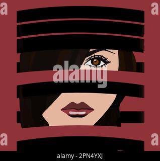 Une femme est vue à travers une grille de bandes de papier coupées dans une illustration vectorielle. Illustration de Vecteur